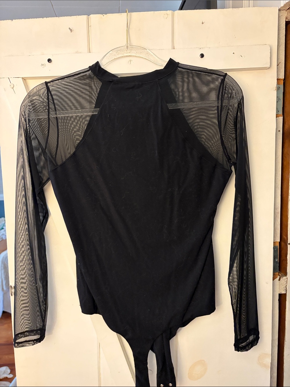 Black Mesh-Sleeve Bodysuit - Brand Unspecified